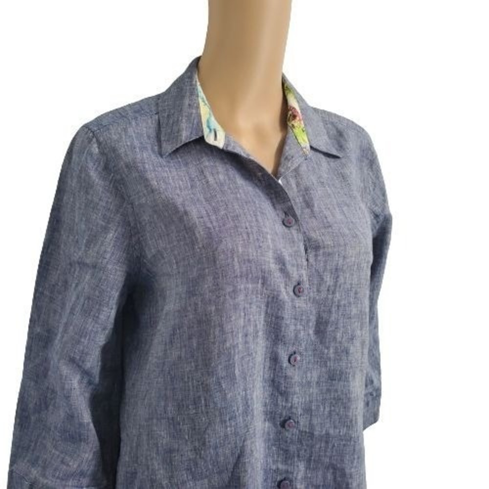Chico's Women's No Iron Long Sleeve Linen Side-Button Shirt Size 0/US(4/6) - Picture 5 of 14